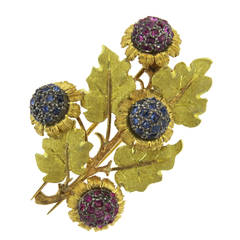 Buccellati Saphir Rubin Gold Brosche Pin