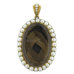 Antique Victorian Crystal Pearl Gold Hair Locket Pendant