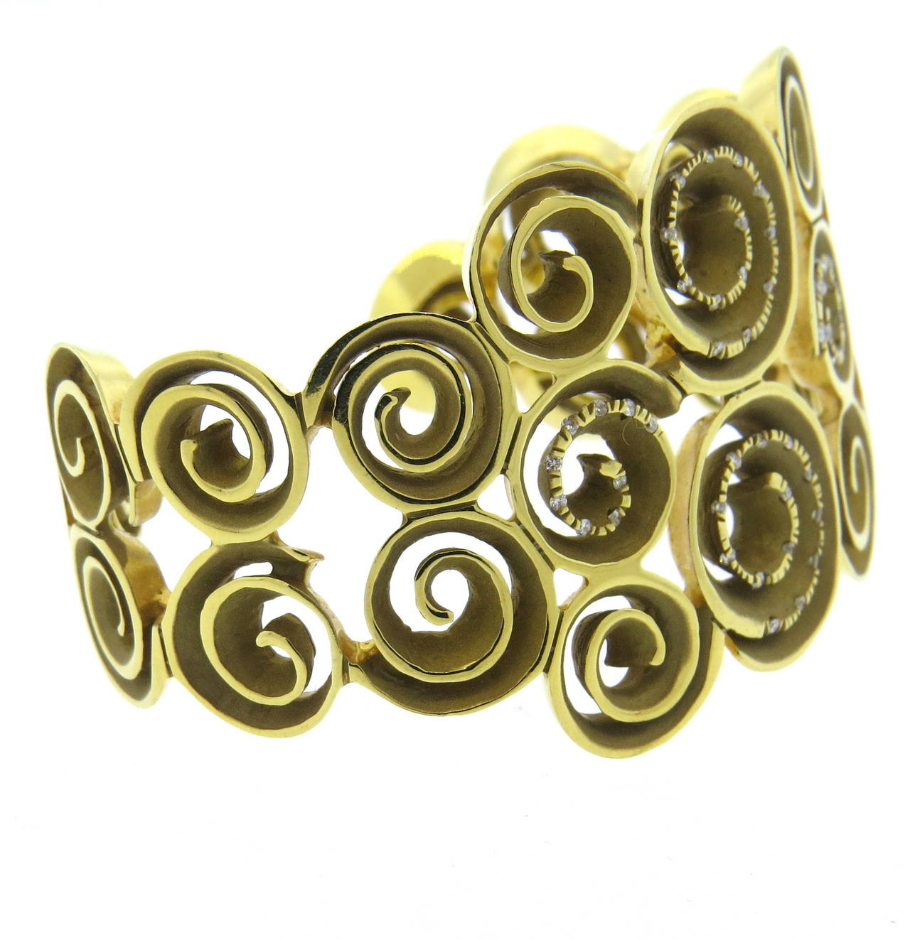 18k gold cuff bracelet by Links of London with diamonds. Cuff will fit up to 6 1/2