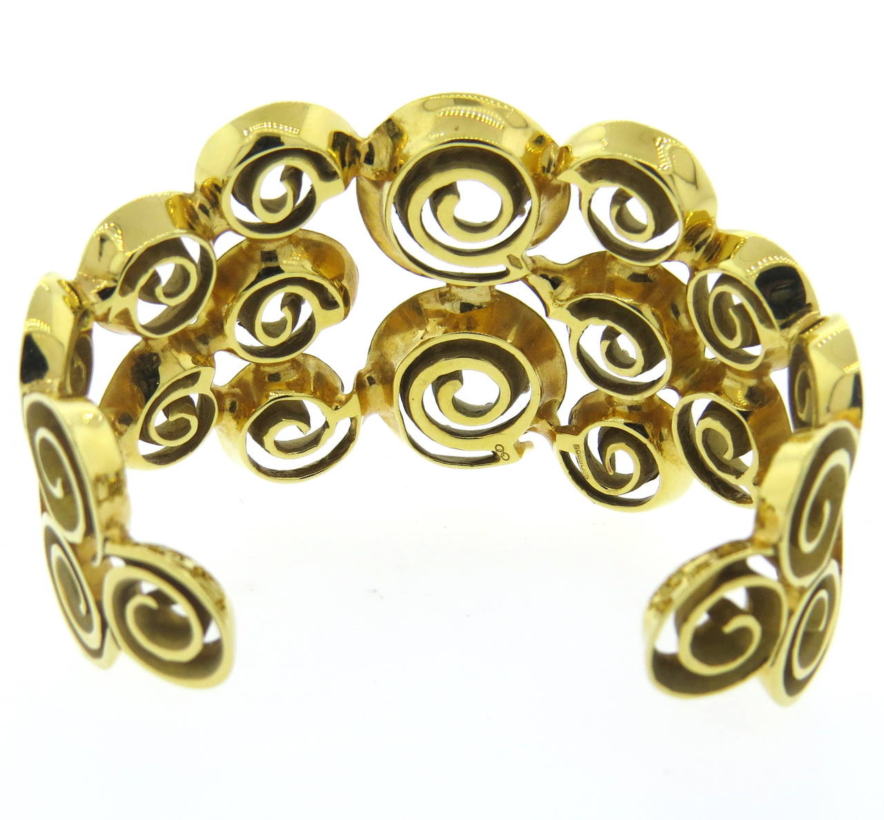 Links of London Wide Diamond Gold Cuff Bracelet In Excellent Condition In Lambertville, NJ