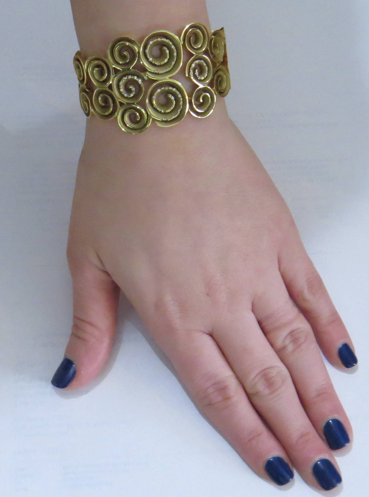 Women's Links of London Wide Diamond Gold Cuff Bracelet
