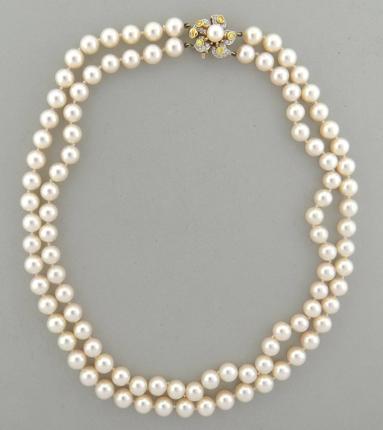 Tiffany and Co. Classics Pearl Diamond Gold Platinum Necklace For Sale ...