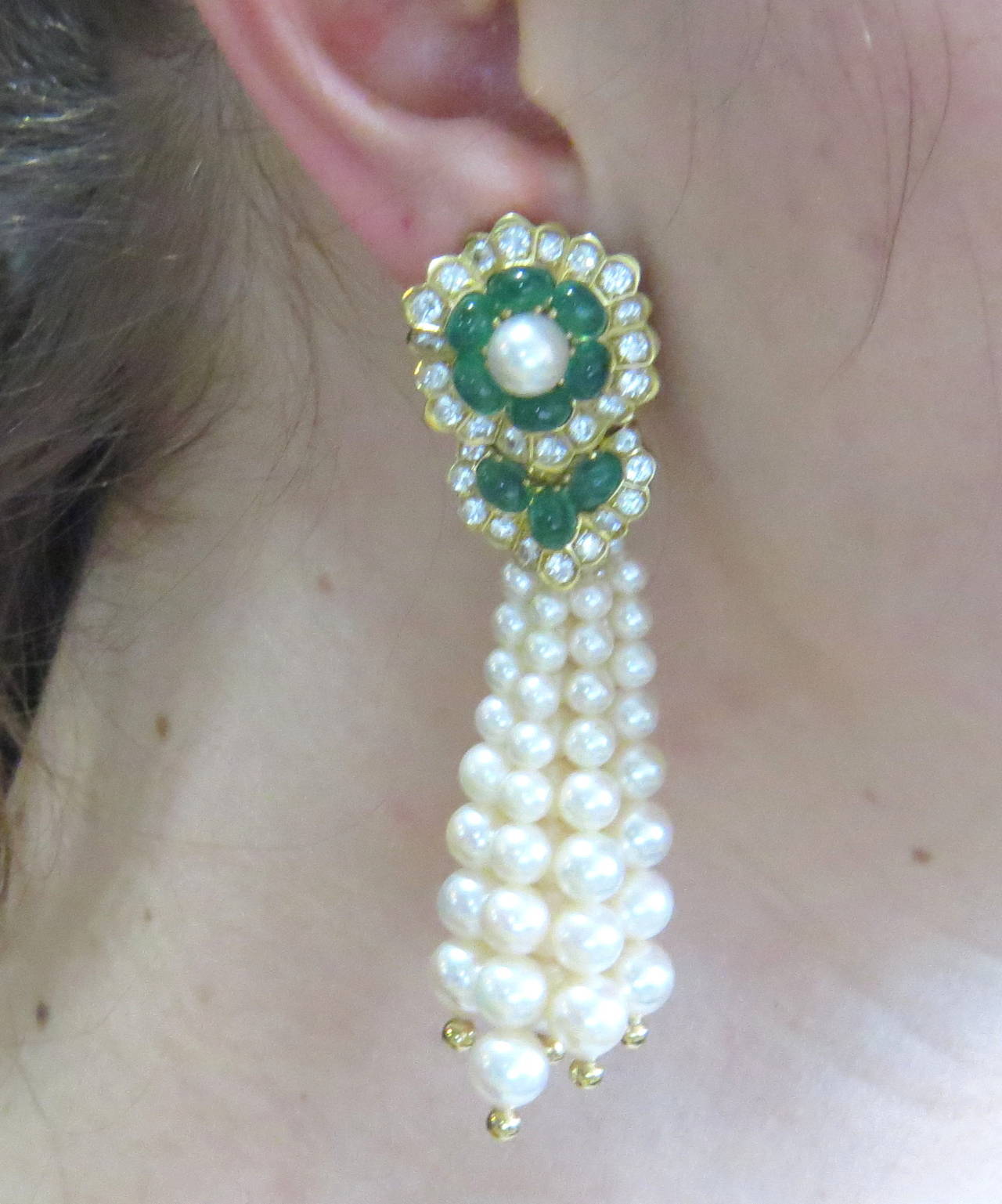 Women's Chantecler Capri Emerald Diamond Pearl Drop Gold Earrings