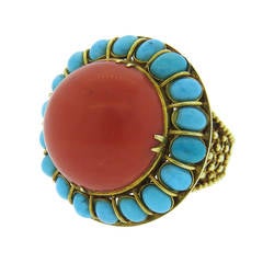 Turquoise Coral Gold Dome Ring