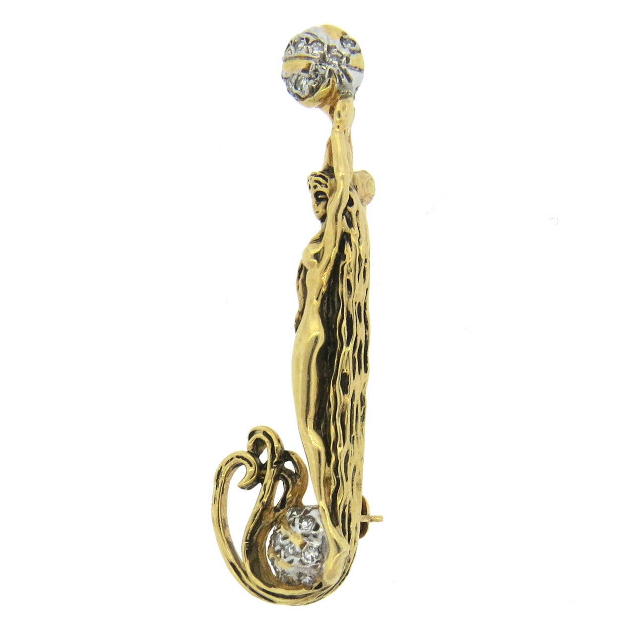 Erte Gold Diamond Letter J Brooch Pin