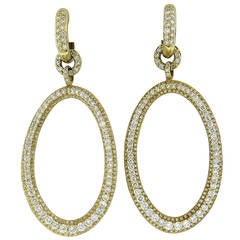 Modern Diamond Gold Open Circle Drop Earrings