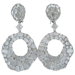 Large Modern White Sapphire Diamond Gold Drop Earrings