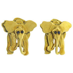 Vintage Mia Fonssagrives-Solow Sapphire Gold Elephant Earrings