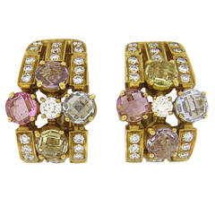 Bulgari Allegra Multicolor Sapphire Diamond Gold Earrings