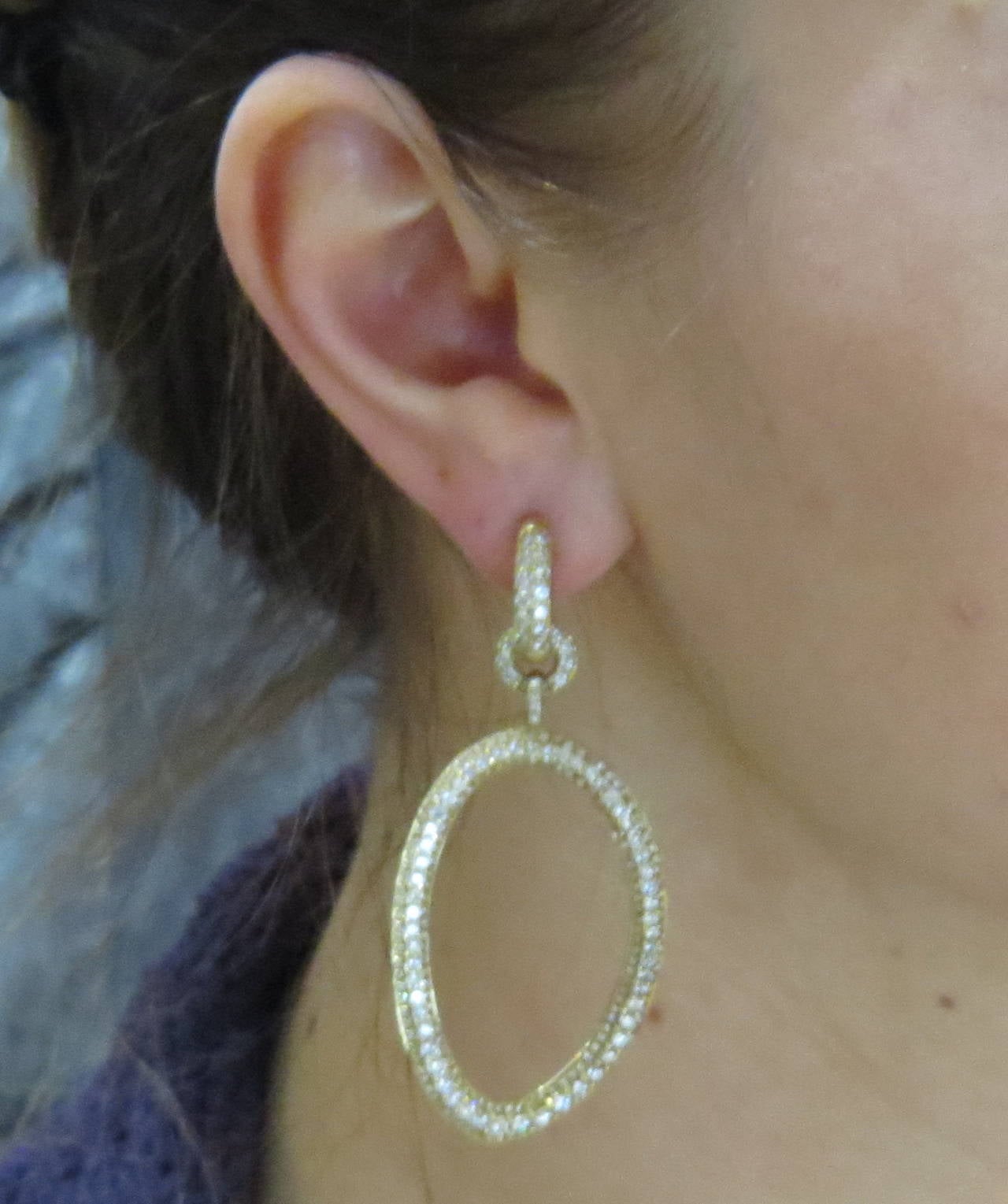 Women's Modern Diamond Gold Open Circle Drop Earrings