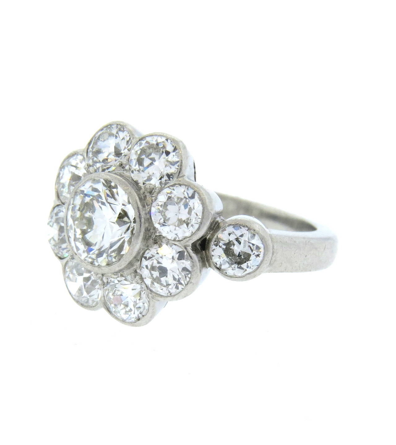 Diamond Platinum Flower Cluster Ring