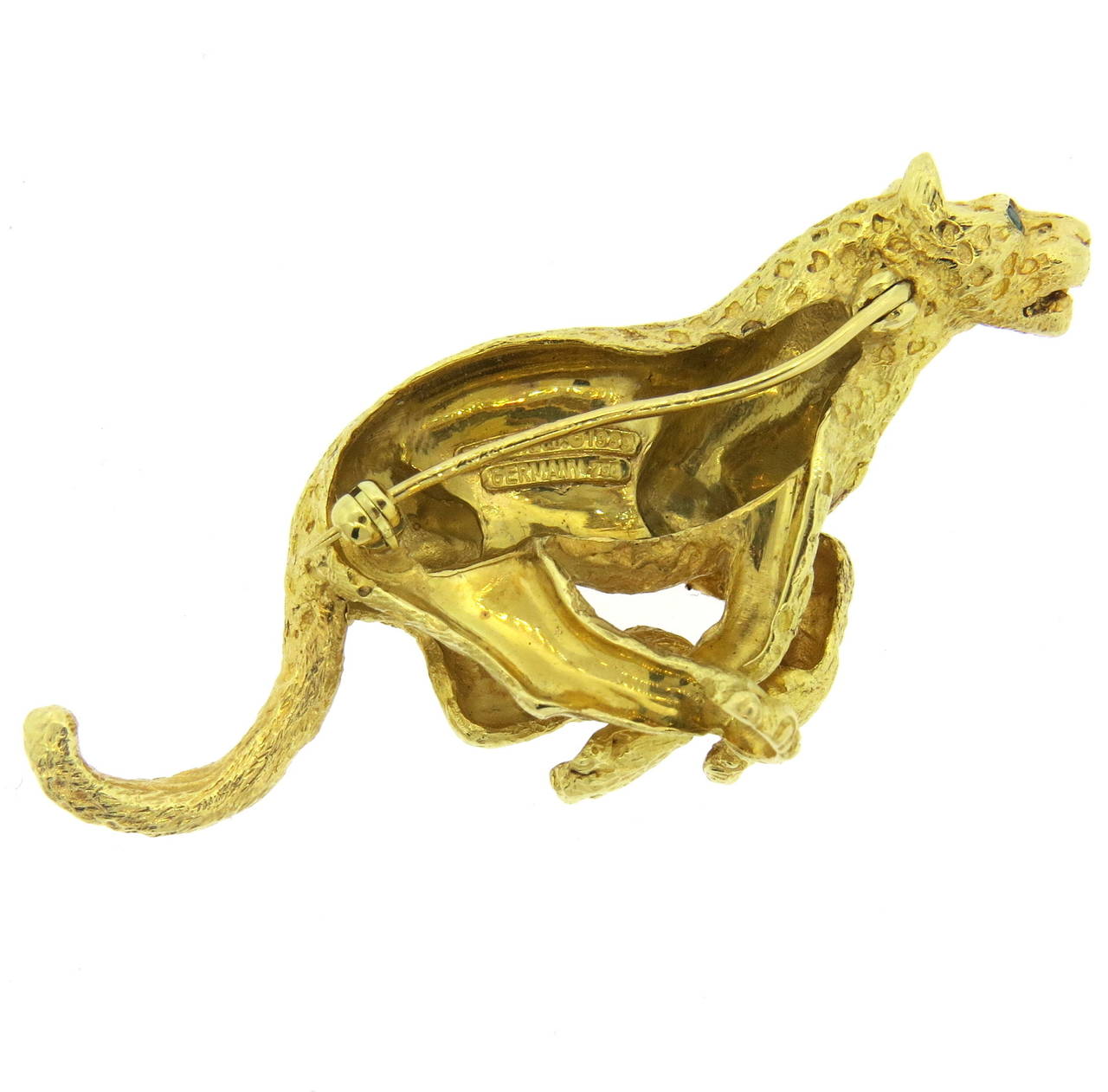 Tiffany & Co. Tsavorite Garnet Gold Leopard Brooch Pin In Excellent Condition In Lambertville, NJ
