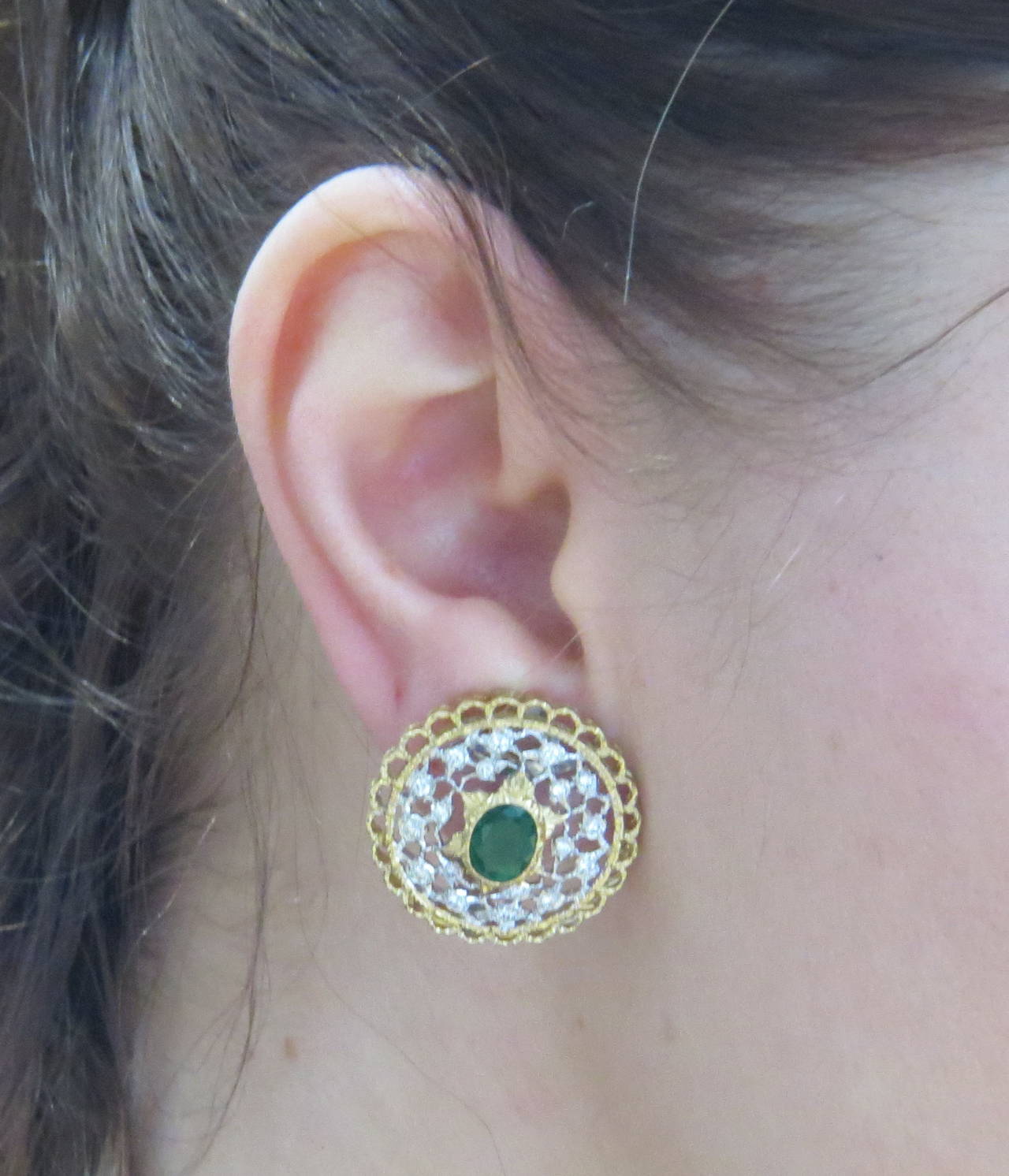 Mario Buccellati Emerald Diamond Gold Earrings 1