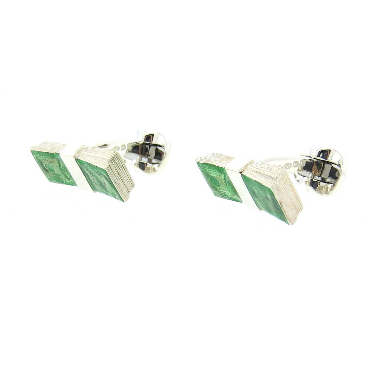 Deakin & Francis Enamel Sterling Silver Dollar Money Cufflinks
