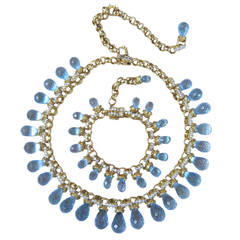Laura Munder Blue Topaz Briolette Diamond Gold Necklace Bracelet Suite