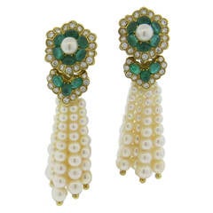 Chantecler Capri Emerald Diamond Pearl Drop Gold Earrings