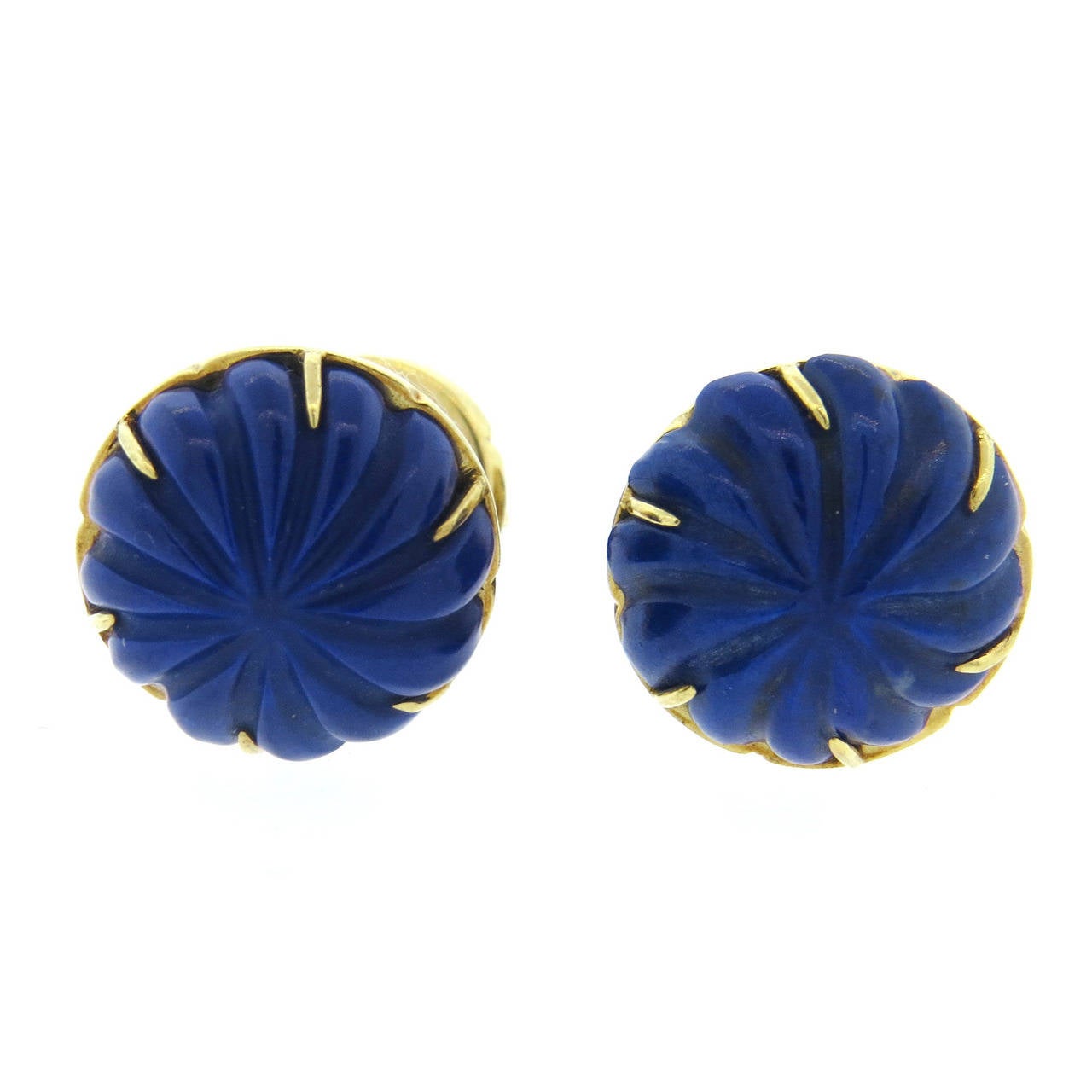 Tiffany & Co Carved Lapis Lazuli Gold Cufflinks