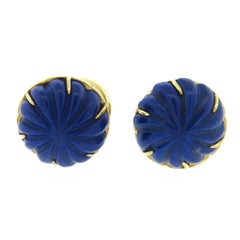 Tiffany 
Co Carved Lapis Lazuli Gold Cufflinks