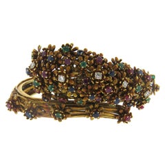 Zolotas Gold Diamond Emerald Sapphire Ruby Flower Bangle Bracelet