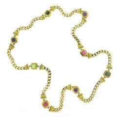 Impressive Multicolor Gemstone Diamond Station Chain Necklace