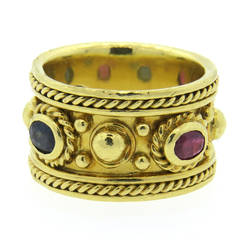 Ruby Sapphire Gold Wide Band Ring