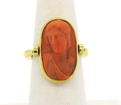 Bulgari Antique Carved Coral Cameo Gold Flip Ring