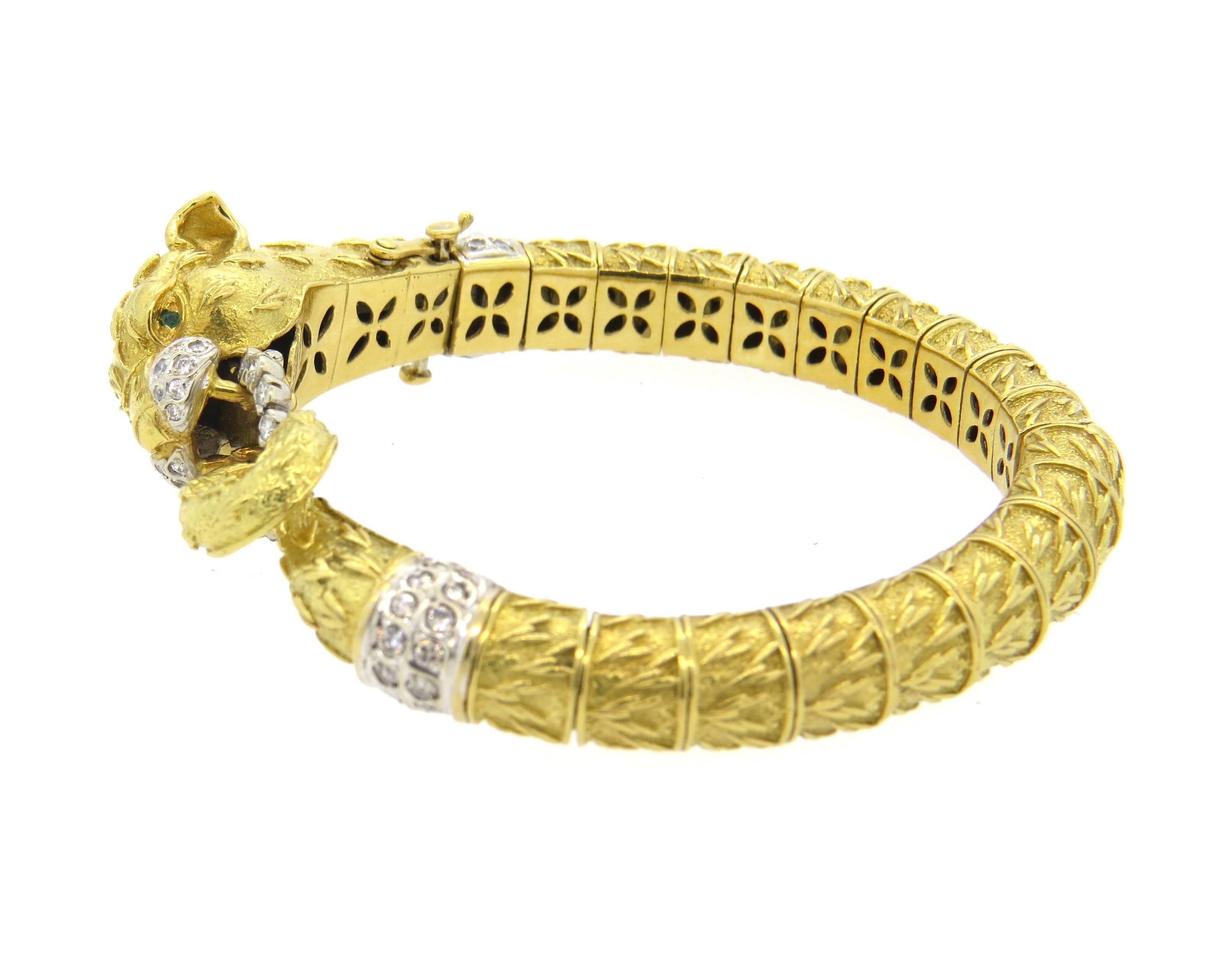 Women's Impressive Frascarolo emerald Diamond gold Panther Bangle Bracelet 