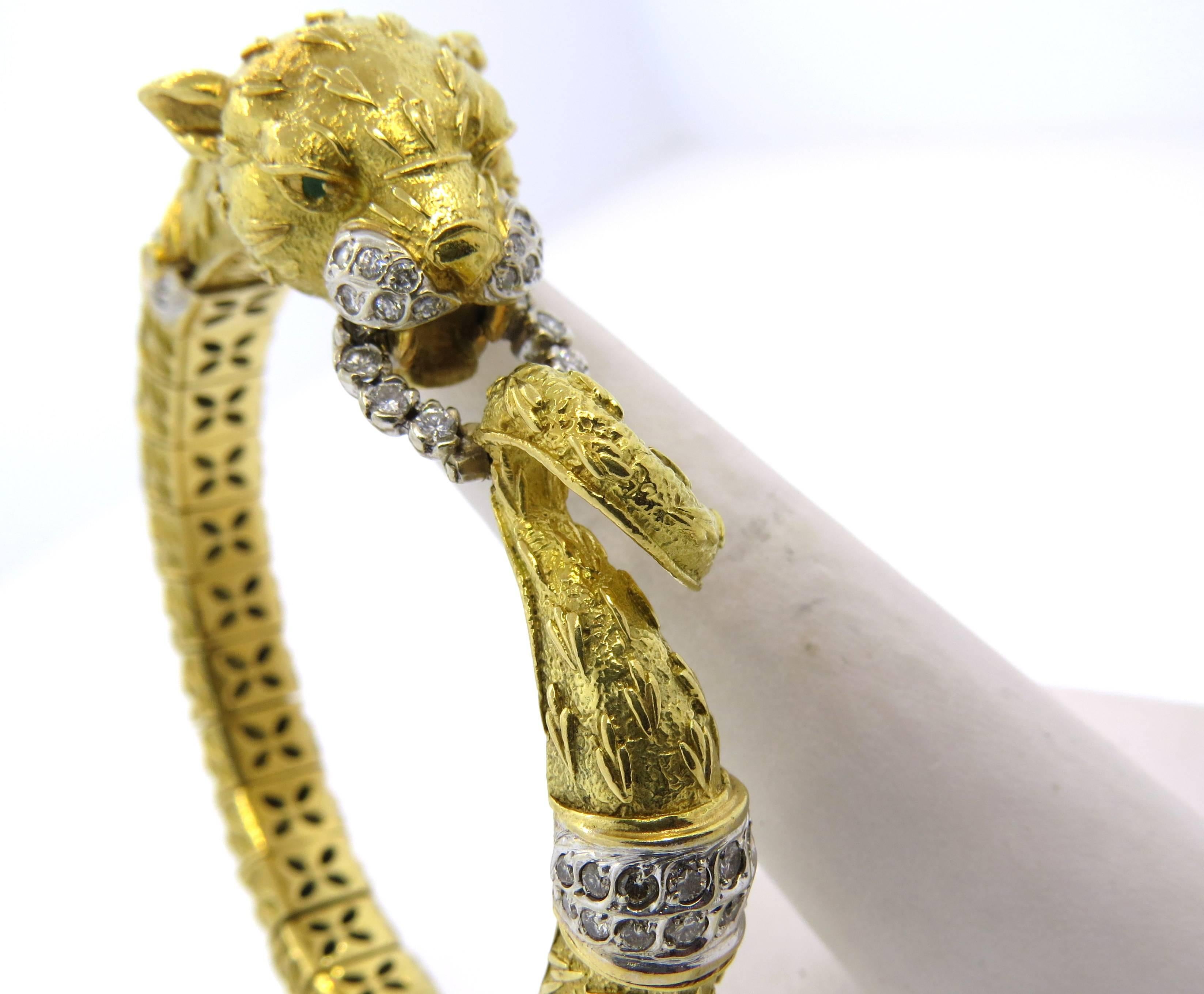 Impressive Frascarolo emerald Diamond gold Panther Bangle Bracelet  6