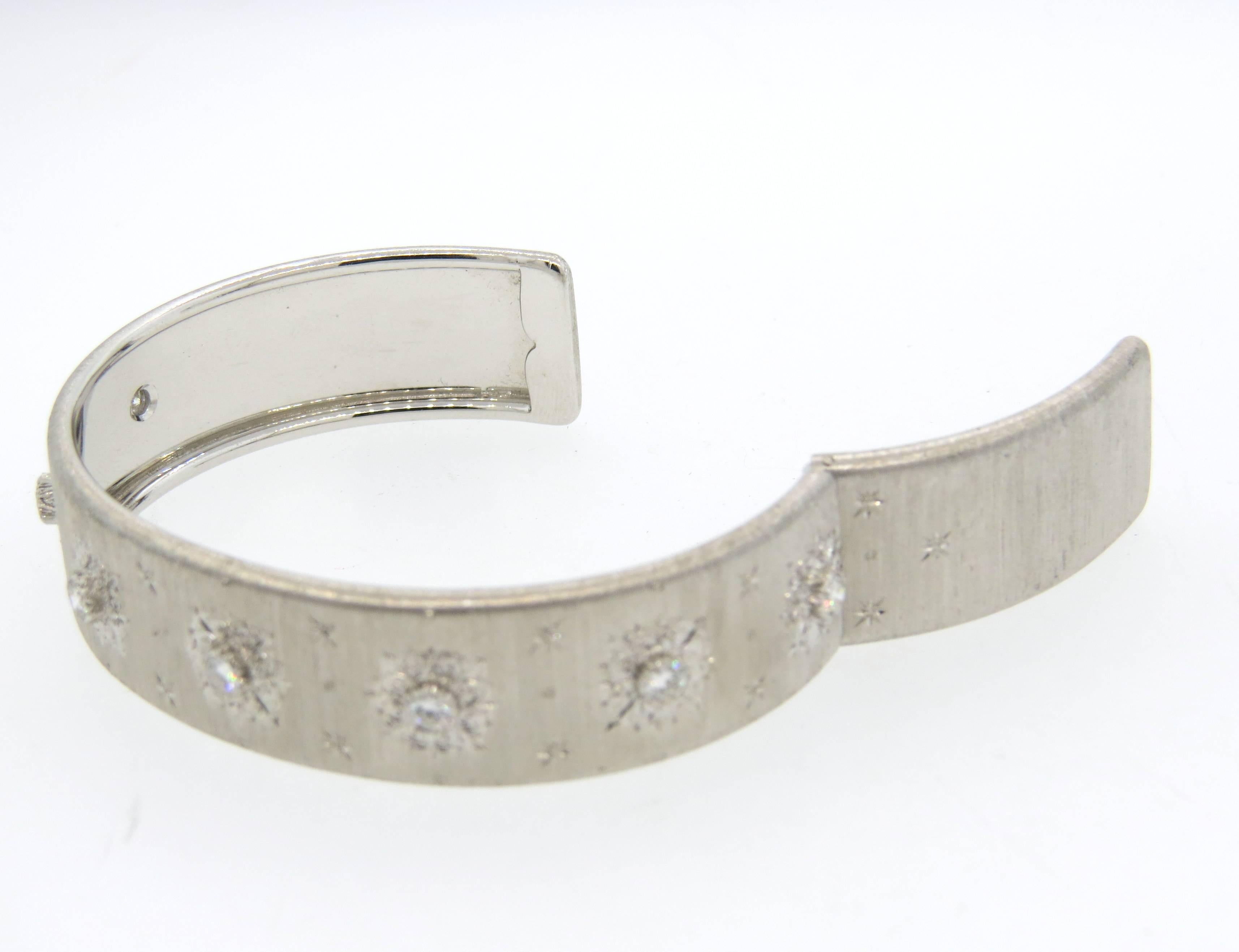 Women's Classic Buccellati Diamond Gold Cuff Bracelet 