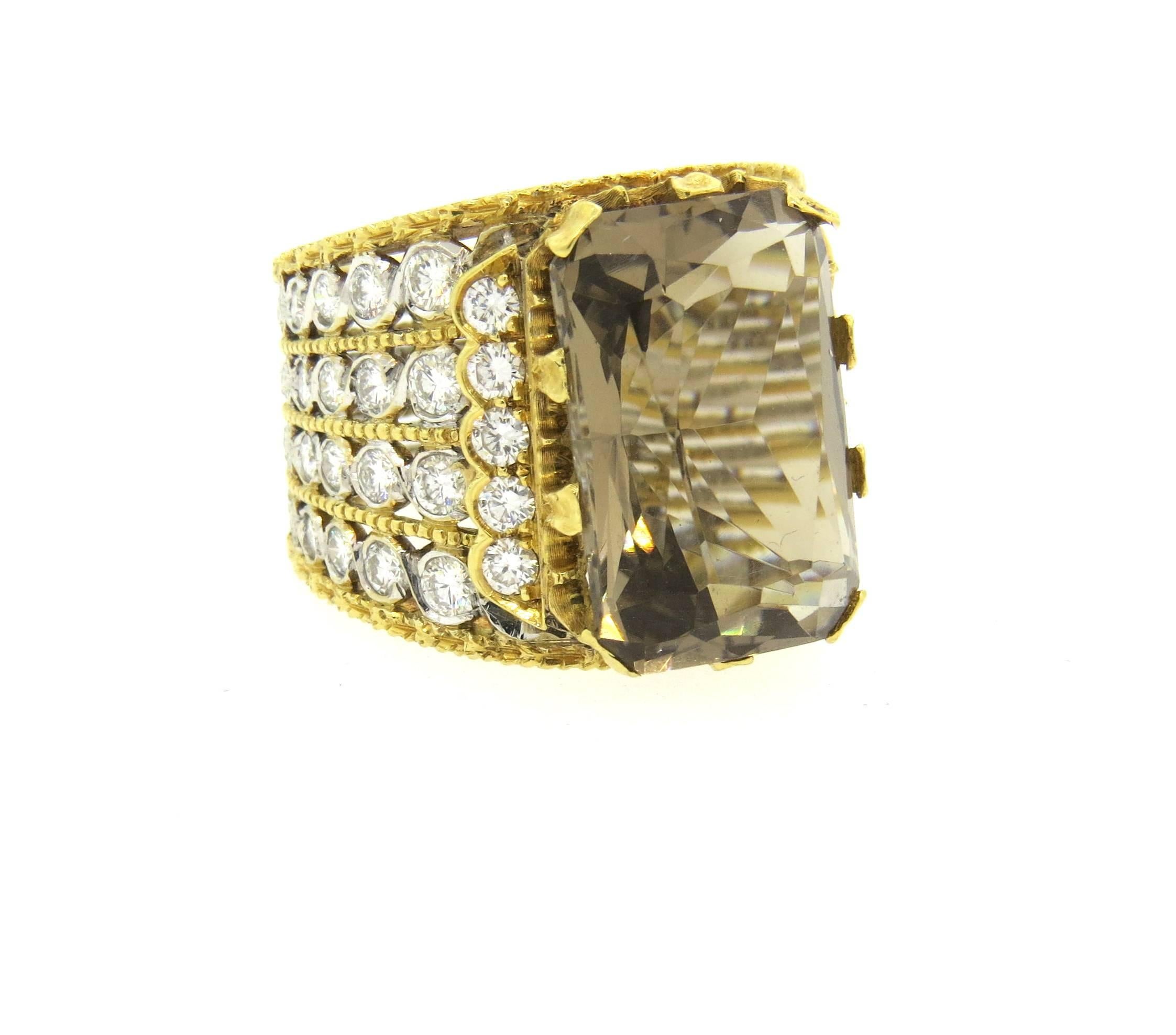 Buccellati Impressive Smokey Topaz Diamond Gold Ring  For Sale 3