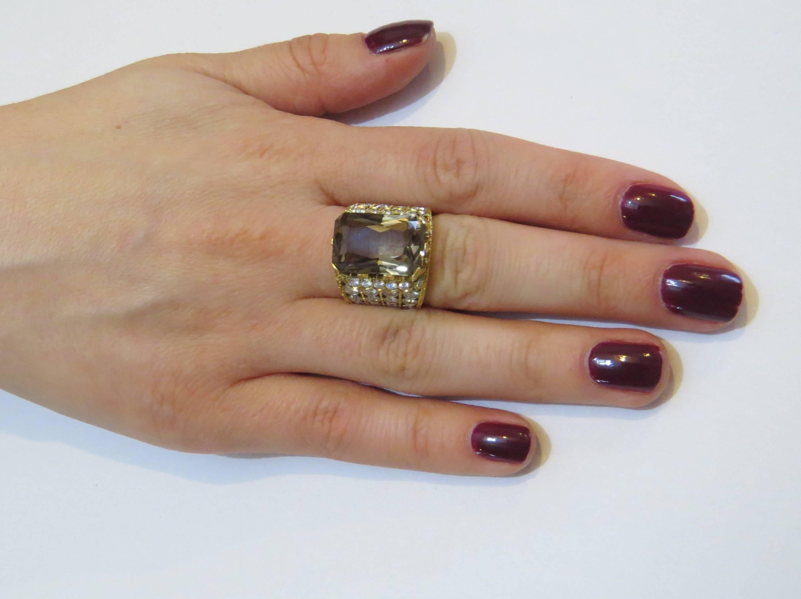 Buccellati Impressive Smokey Topaz Diamond Gold Ring  For Sale 1