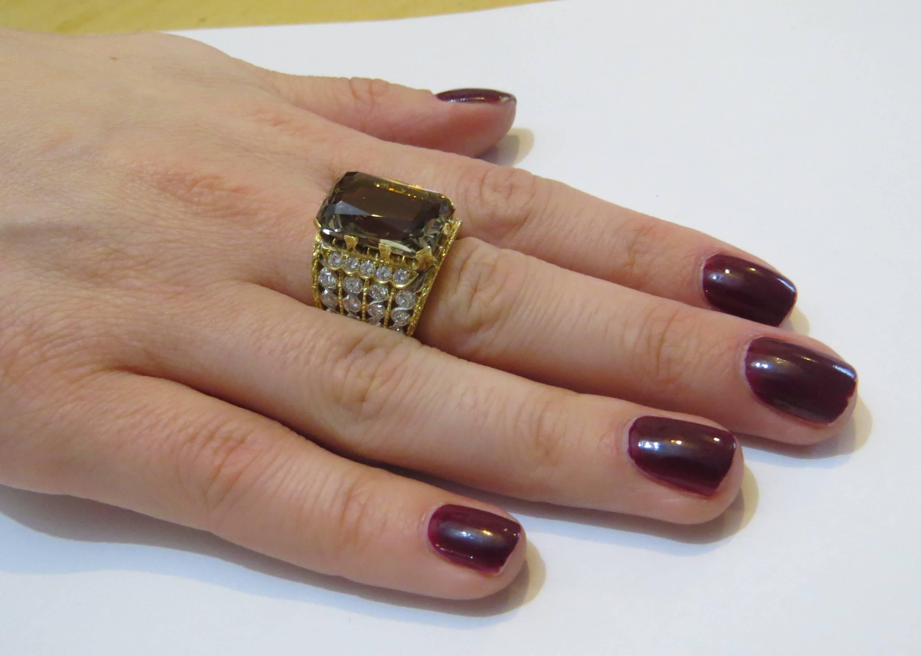 Buccellati Impressive Smokey Topaz Diamond Gold Ring  For Sale 2