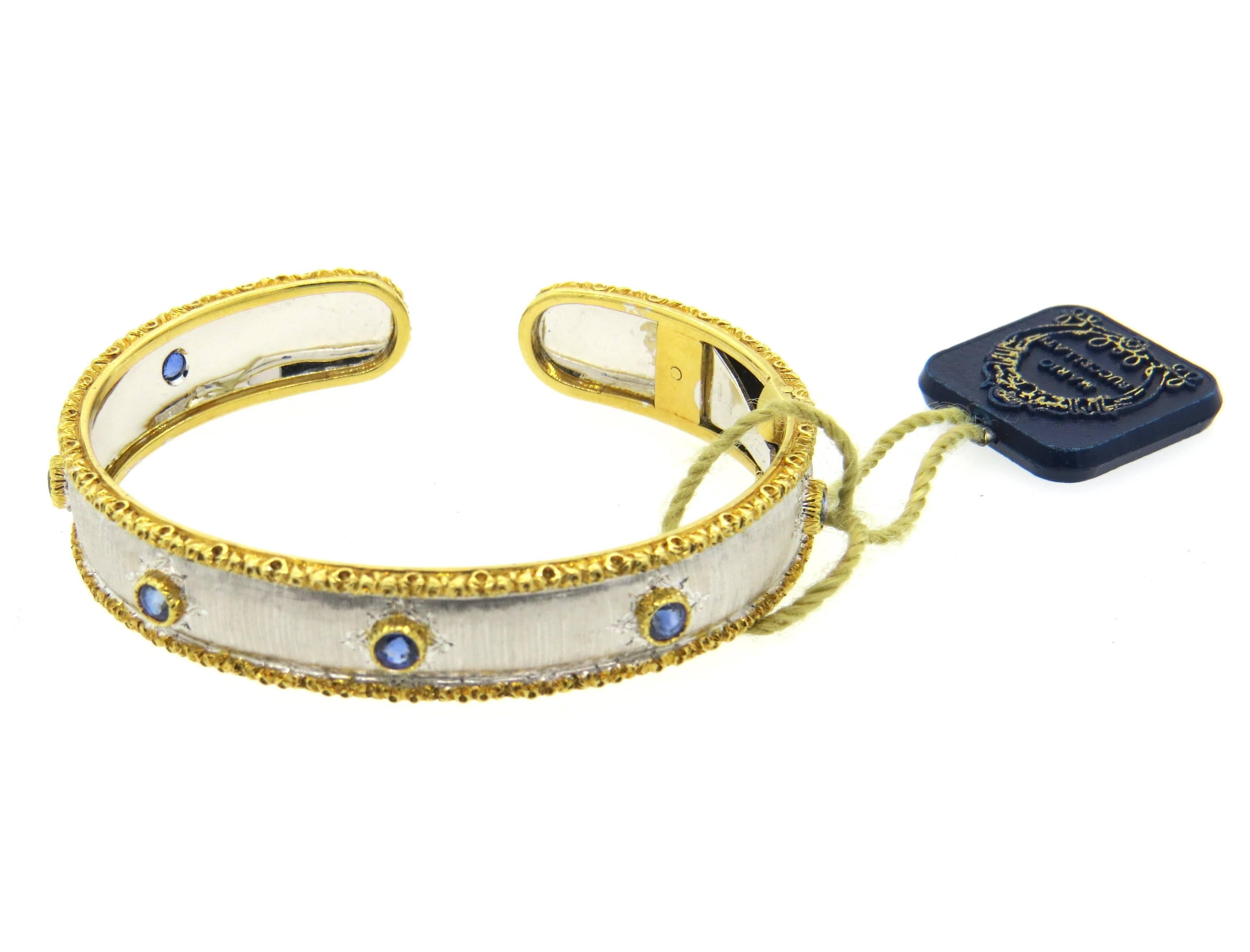 Buccellati Sapphire Gold Cuff Bracelet  In New Condition In Lambertville, NJ