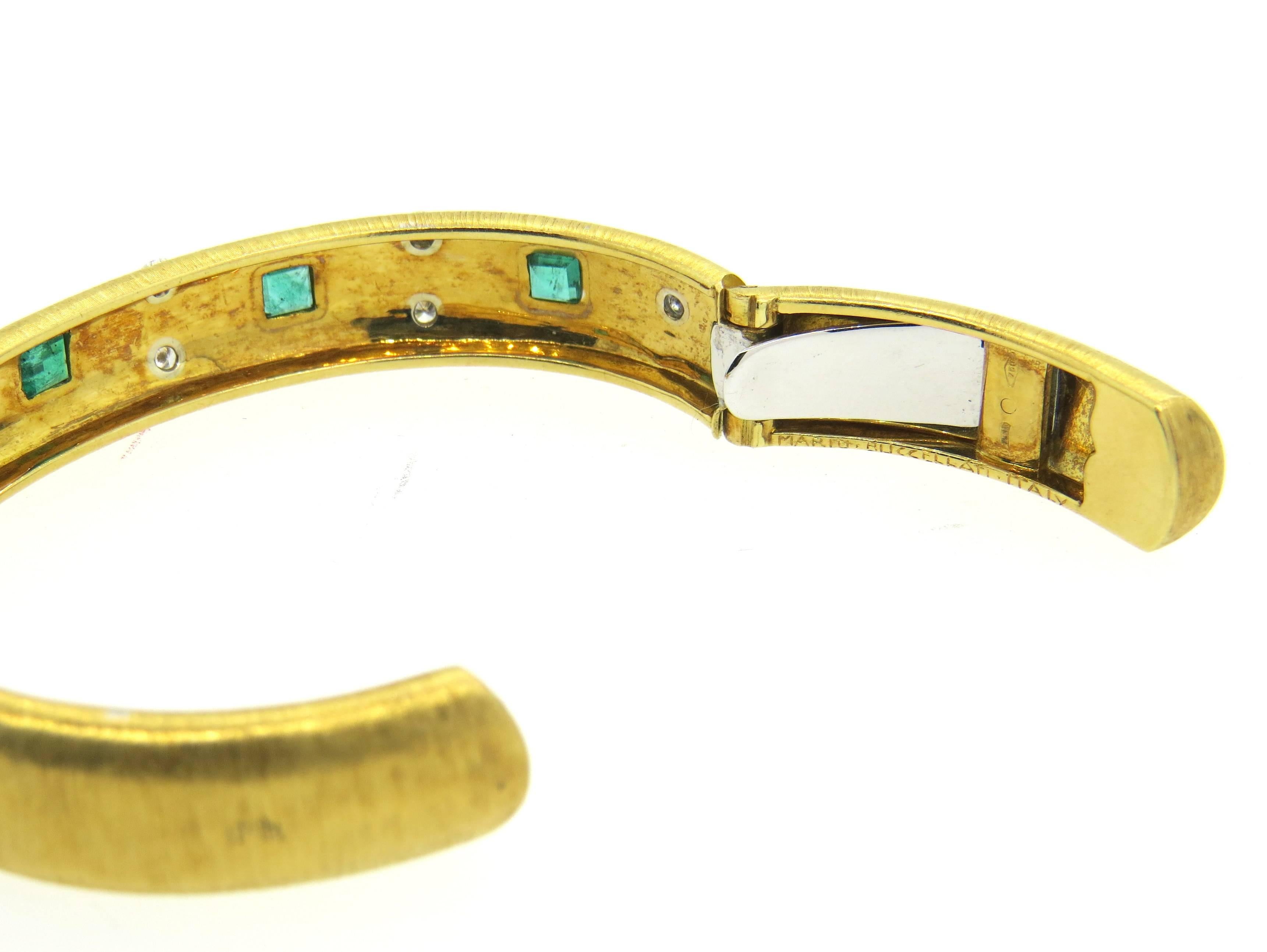 Buccellati Emerald Diamond Gold Cuff Bracelet  In New Condition For Sale In Lambertville, NJ