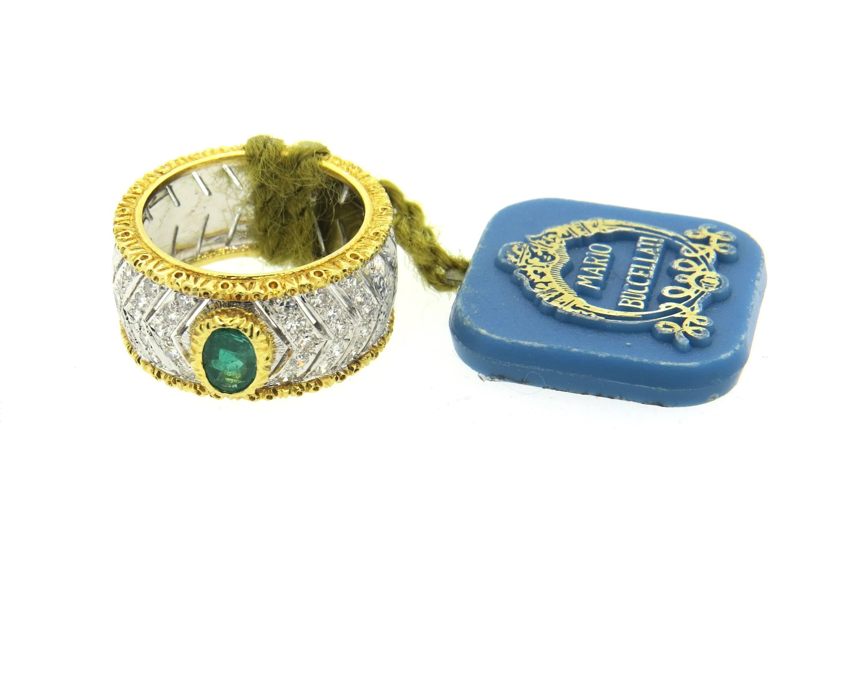 Buccellati Diamond Emerald Gold Band Ring  2