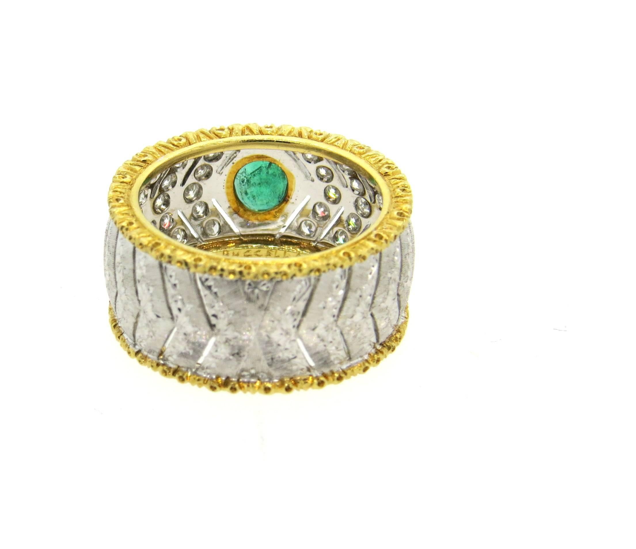 Women's Buccellati Diamond Emerald Gold Band Ring 
