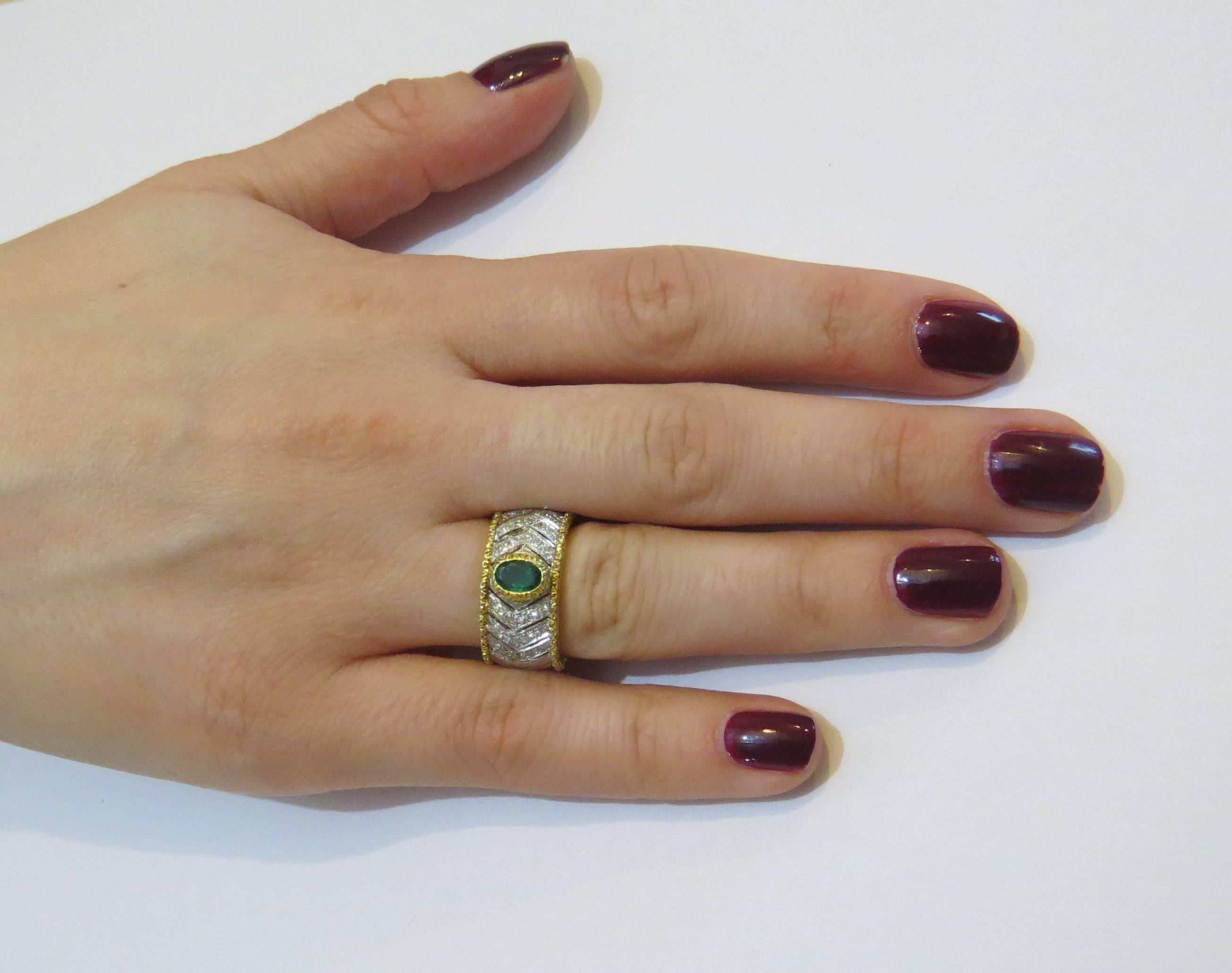 Buccellati Diamond Emerald Gold Band Ring  1