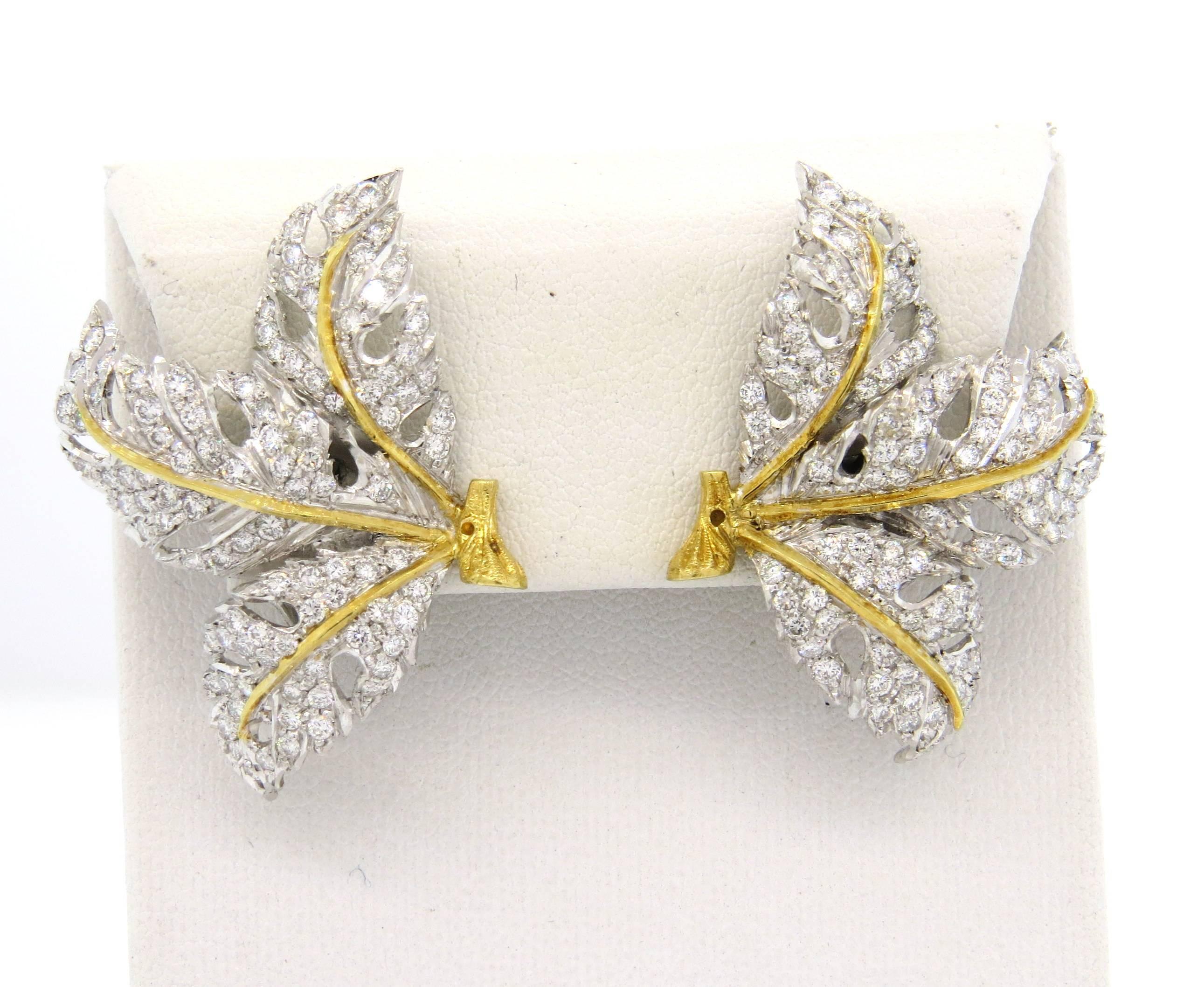 Buccellati Diamond Gold Large Leaf Earrings  1