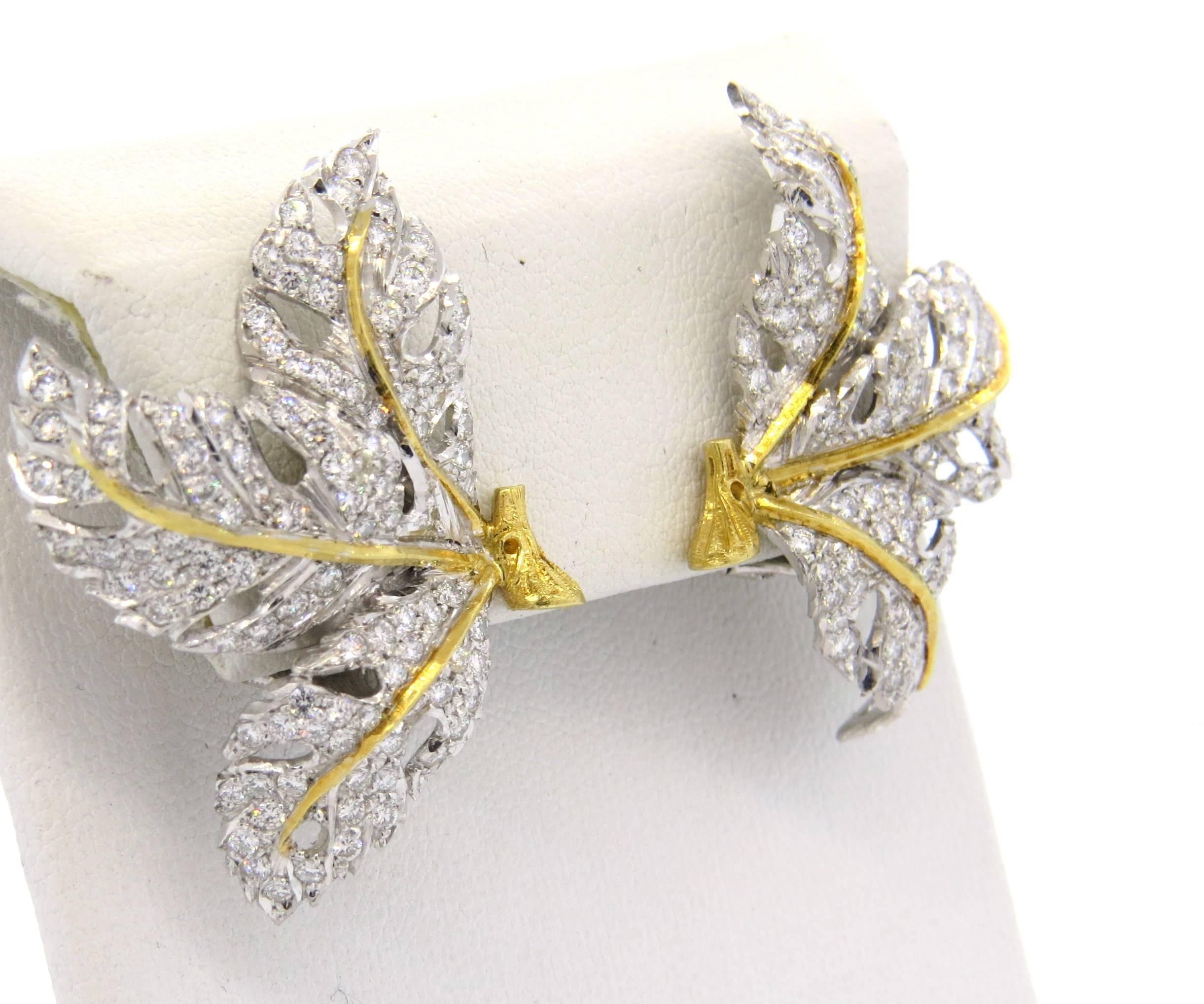 Women's Buccellati Diamond Gold Large Leaf Earrings 