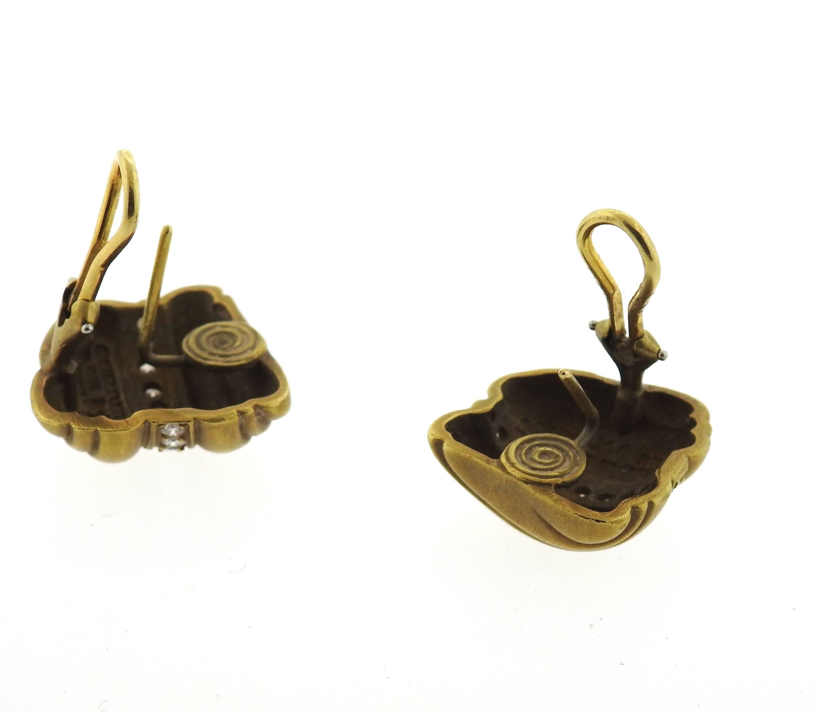 Kieselstein Cord Diamond Gold Earrings  In Excellent Condition In Lambertville, NJ