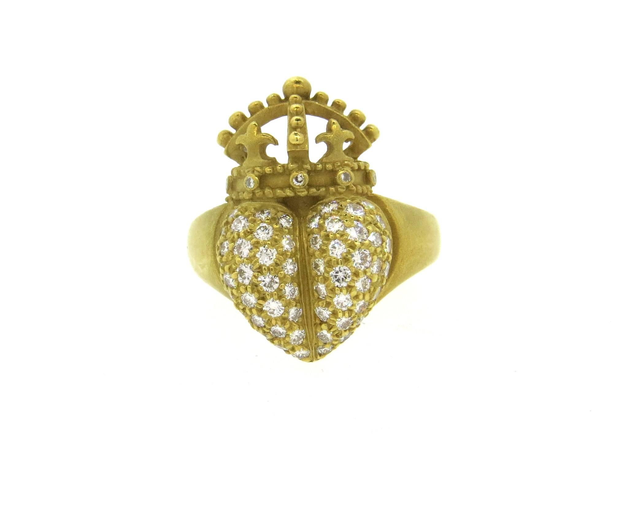 1987 Kieselstein-Cord Diamond Gold Heart Crown Ring In Excellent Condition In Lambertville, NJ