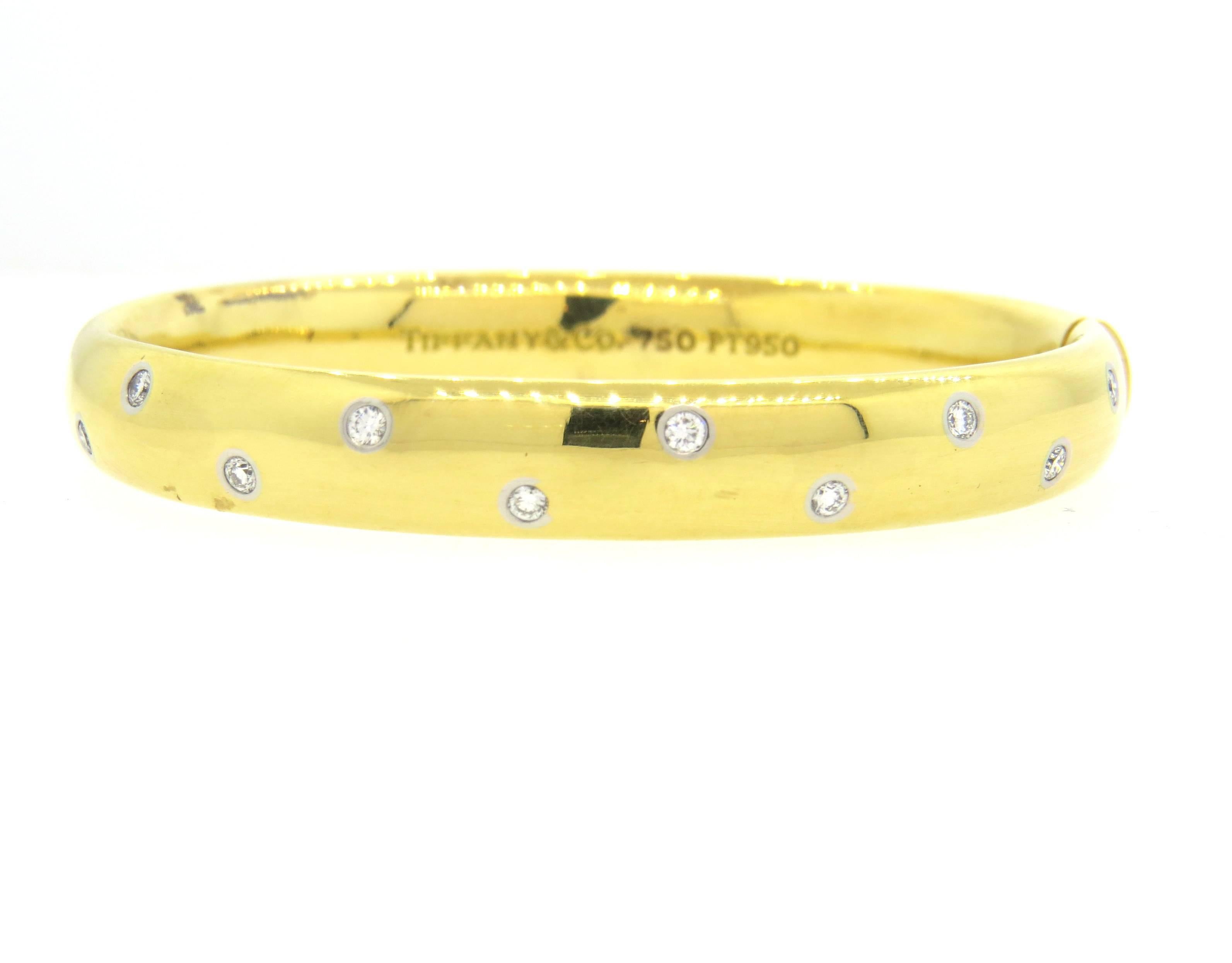 Tiffany & Co Etoile Diamond Gold Platinum Bangle Bracelet  In Excellent Condition In Lambertville, NJ