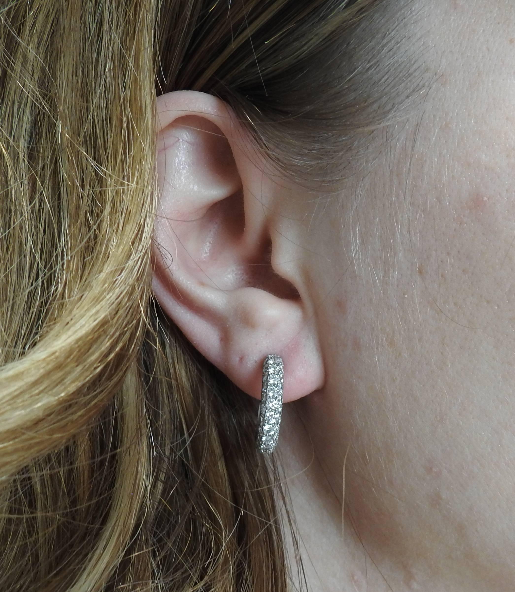 Tiffany & Co. Etoile Diamond Platinum Hoop Earrings  In Excellent Condition In Lambertville, NJ