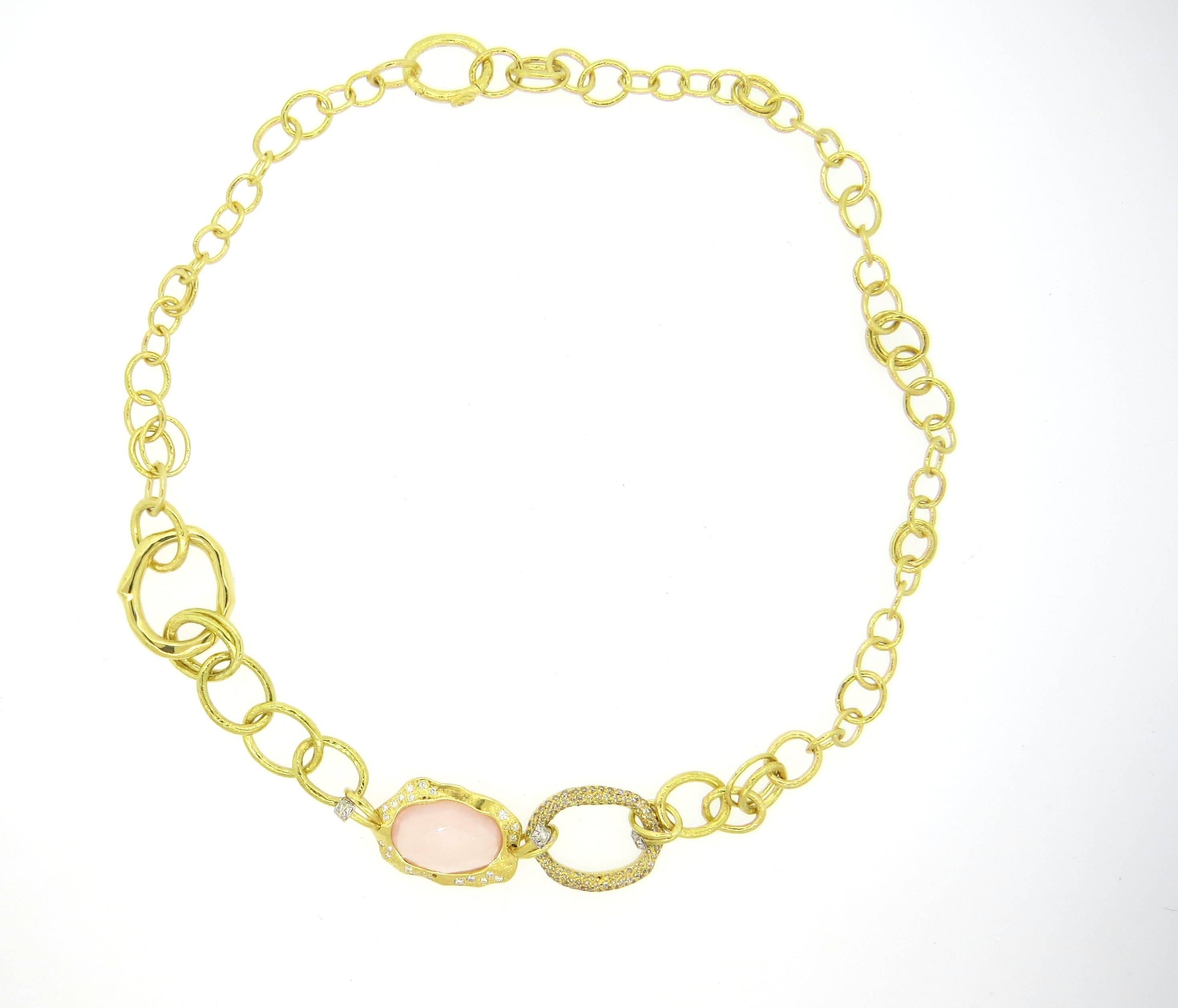 Women's Valente Gold Diamond Rose Quartz Link Necklace 