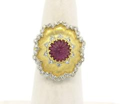 Buccellati Carved Ruby Diamond Gold Ring