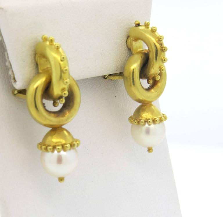 Elizabeth Locke Pearl Gold Drop Earrings at 1stDibs