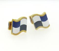 1980s Tiffany & Co. Inlay Onyx Lapis Mother of Pearl Gold Cufflinks