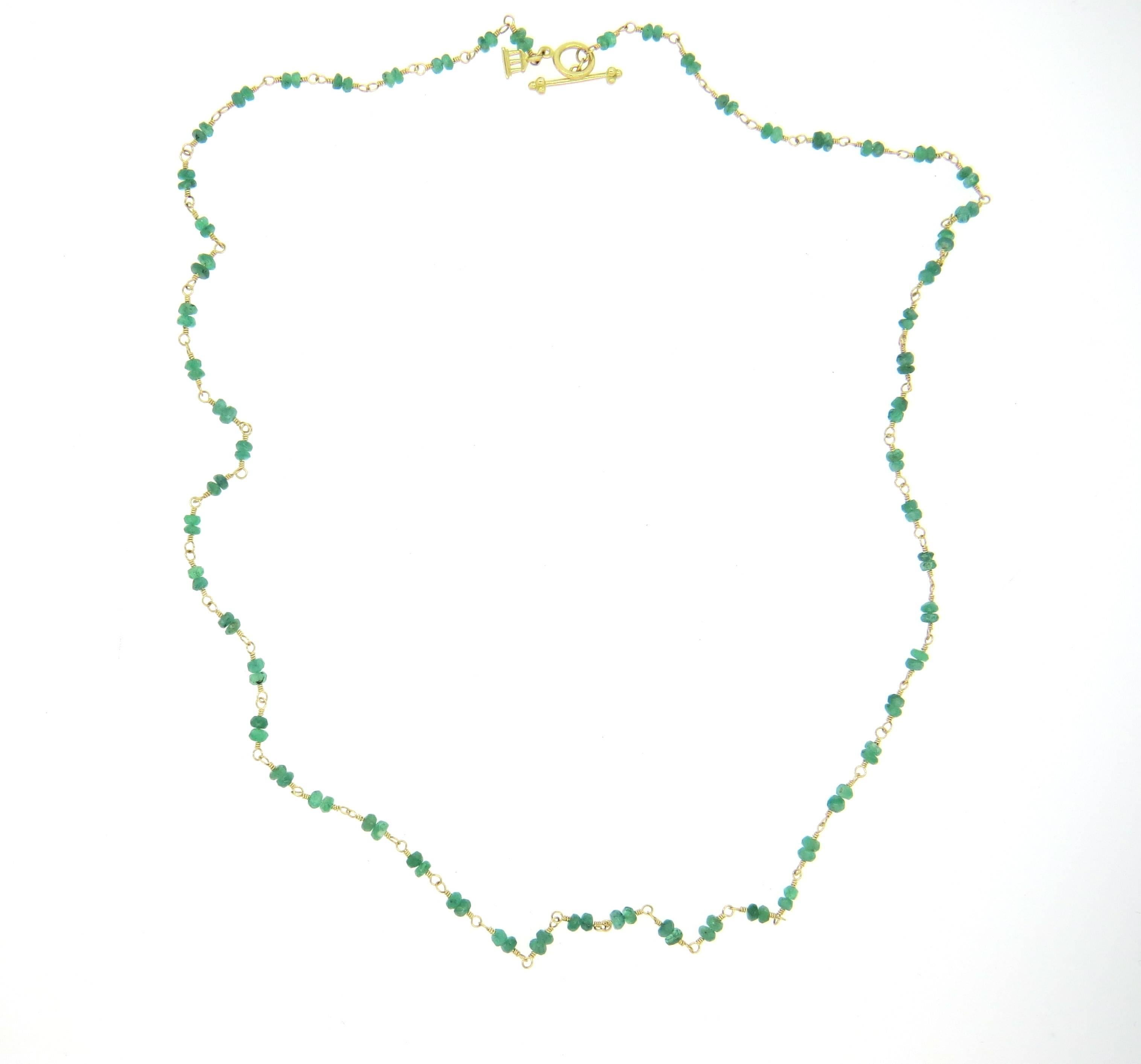 Temple St. Clair Karina Emerald Bead Gold Toggle Necklace  In New Condition In Lambertville, NJ