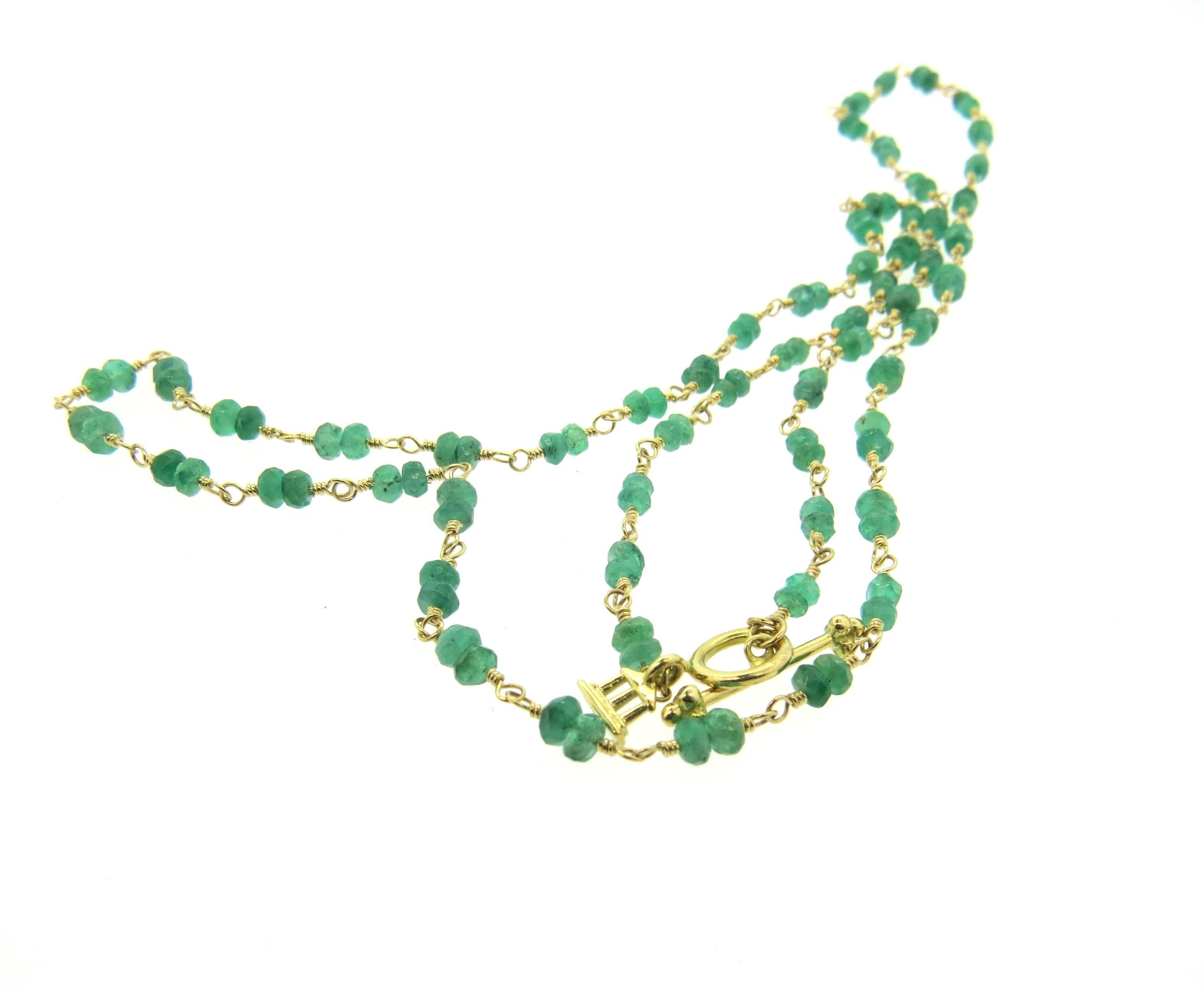 Women's Temple St. Clair Karina Emerald Bead Gold Toggle Necklace 