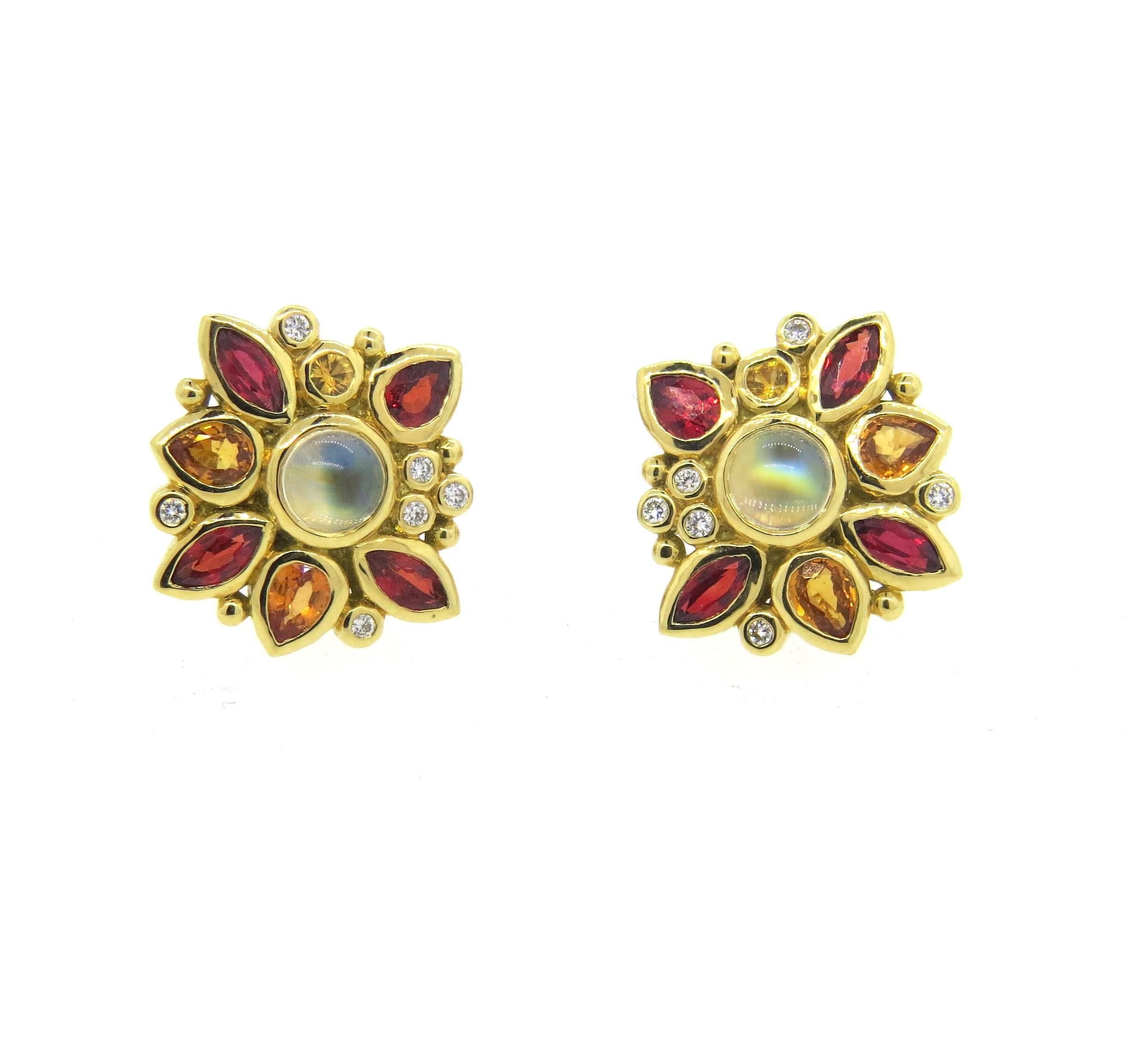 Women's Temple St. Clair Anima Sapphire Moonstone Diamond Gold Earrings 